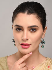 Silver Oxidized Lotus Drop Earrings Mint