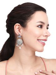 Silver Oxidised finish contemporary Style drop earrings