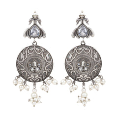 Silver Oxidised finish contemporary Style drop earrings