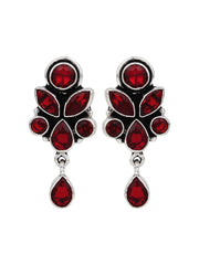 Silver Oxydised finish Studs with Red AD stones