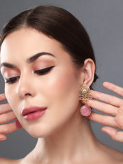 Drop Earring with filligiri leaf Pink